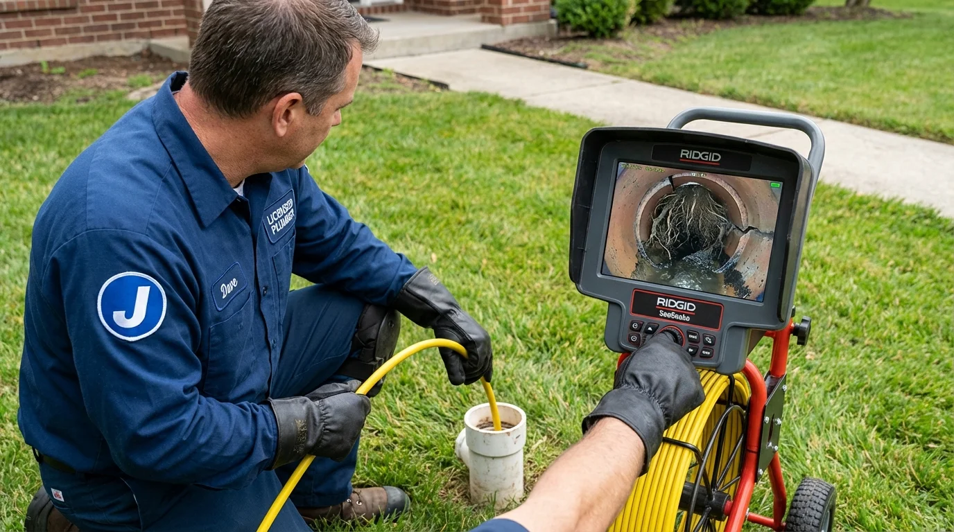 Sewer camera inspection being performed by Johns Plumbing LLC in Champaign